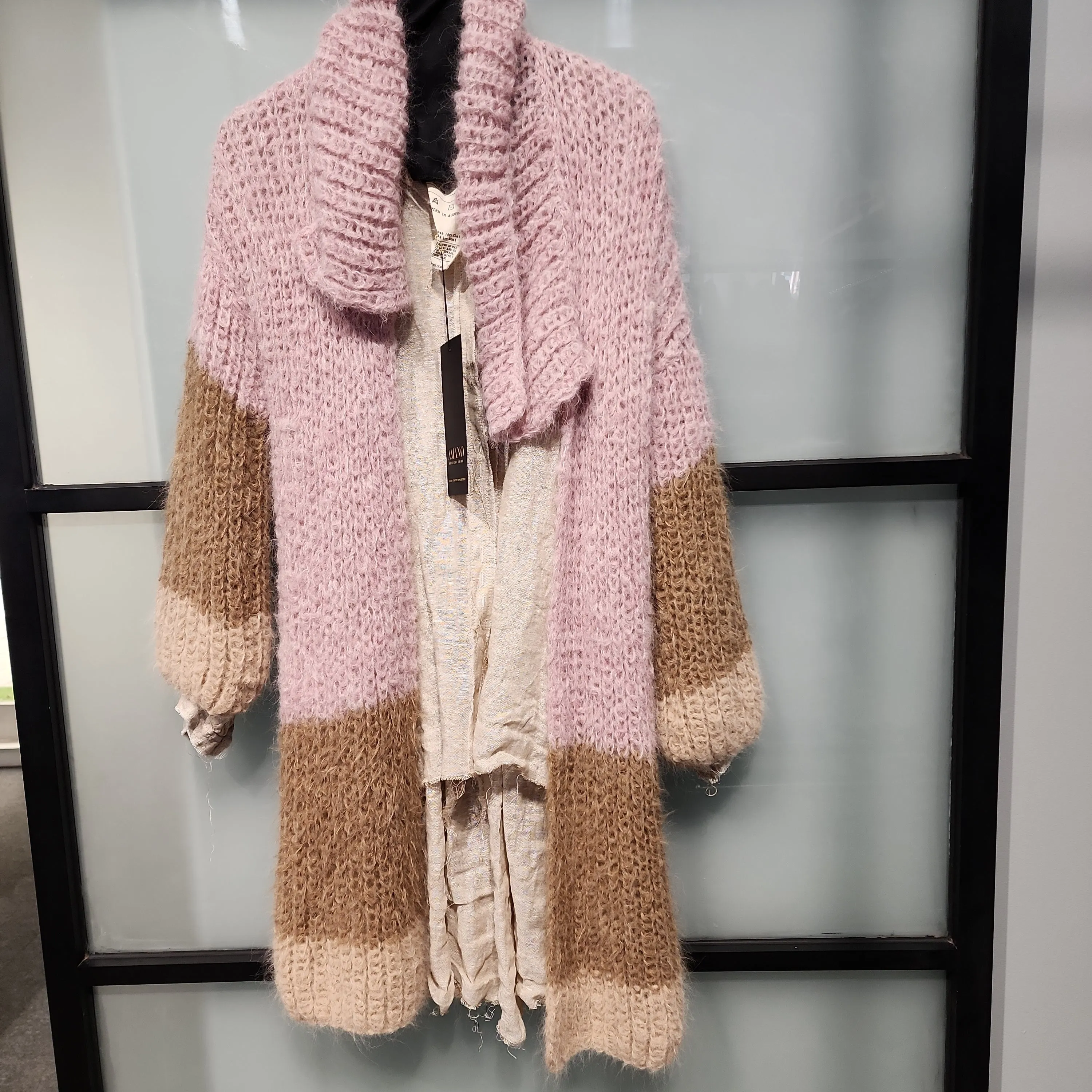 Shawl collar handknit cardigan - tri colour light