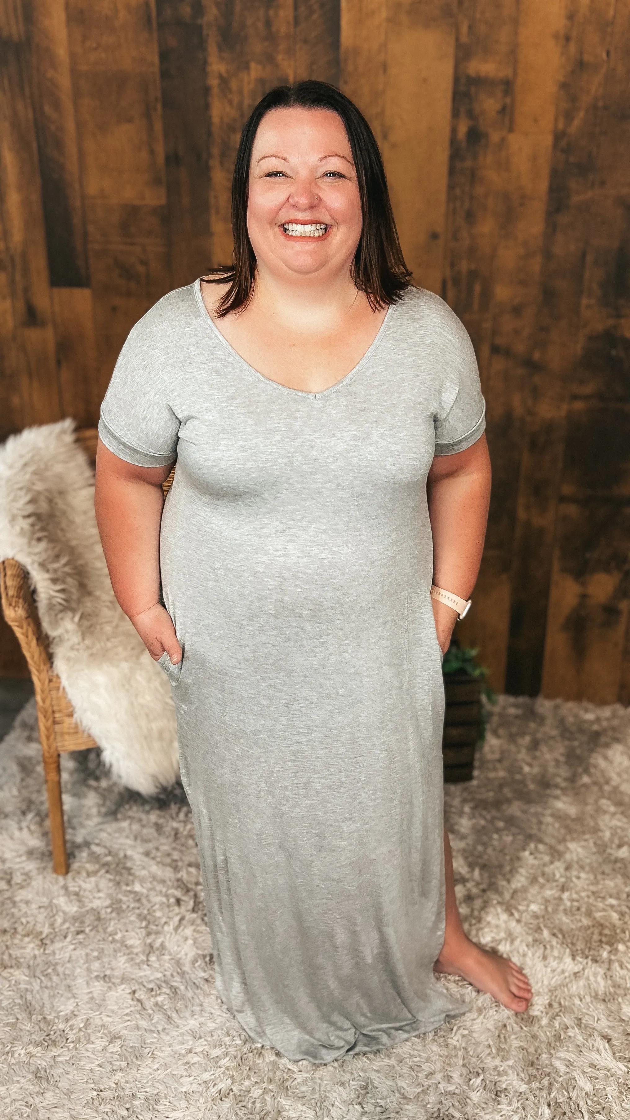 Stacey Short Sleeve Maxi Dress: Grey