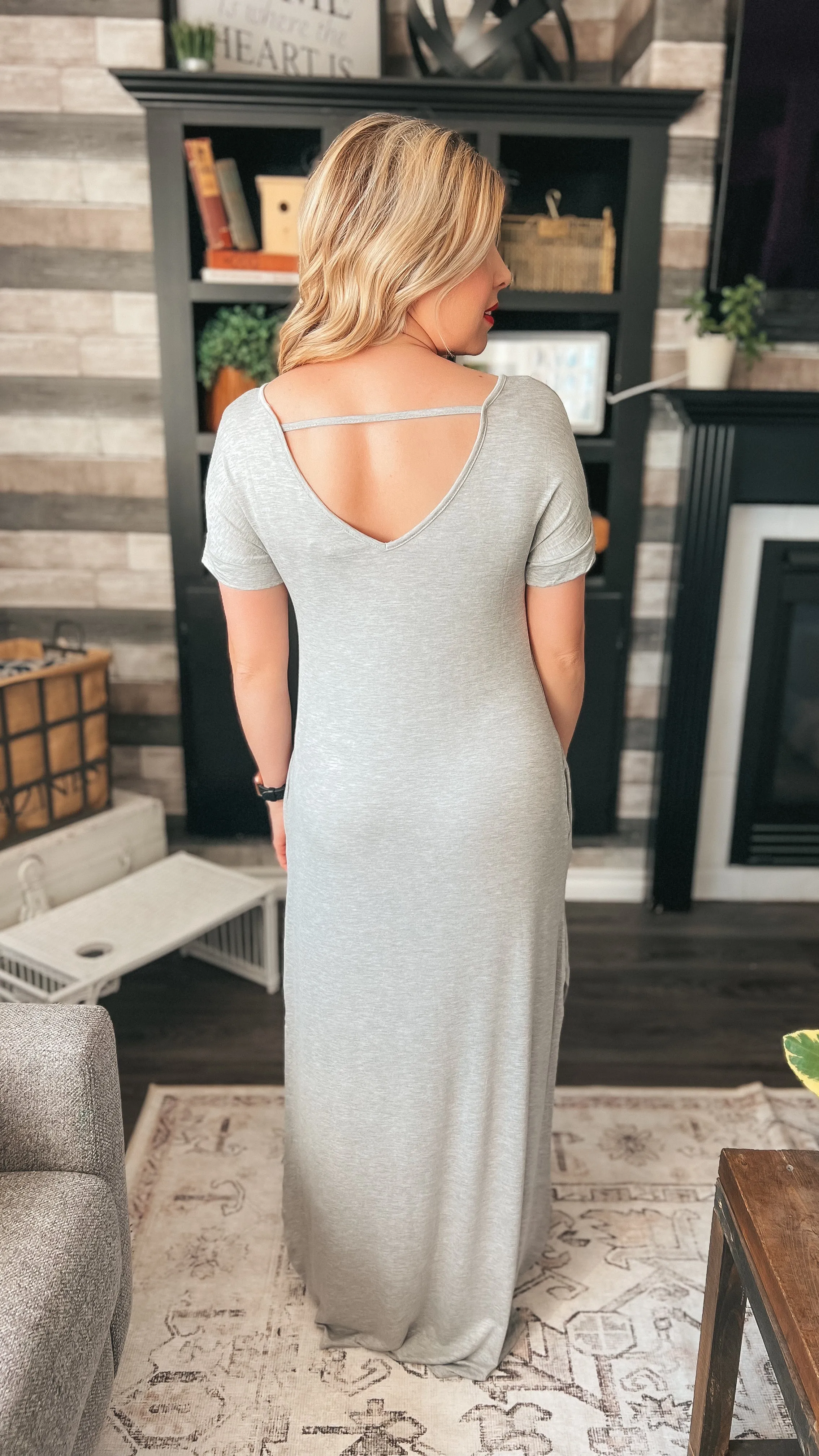 Stacey Short Sleeve Maxi Dress: Grey