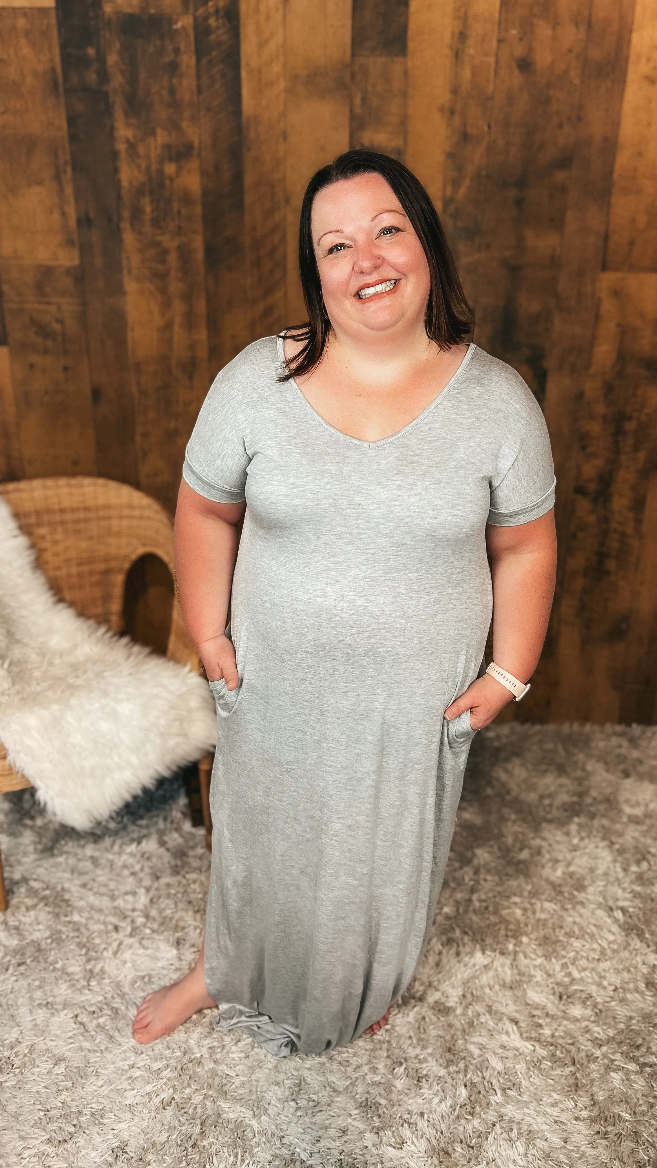 Stacey Short Sleeve Maxi Dress: Grey