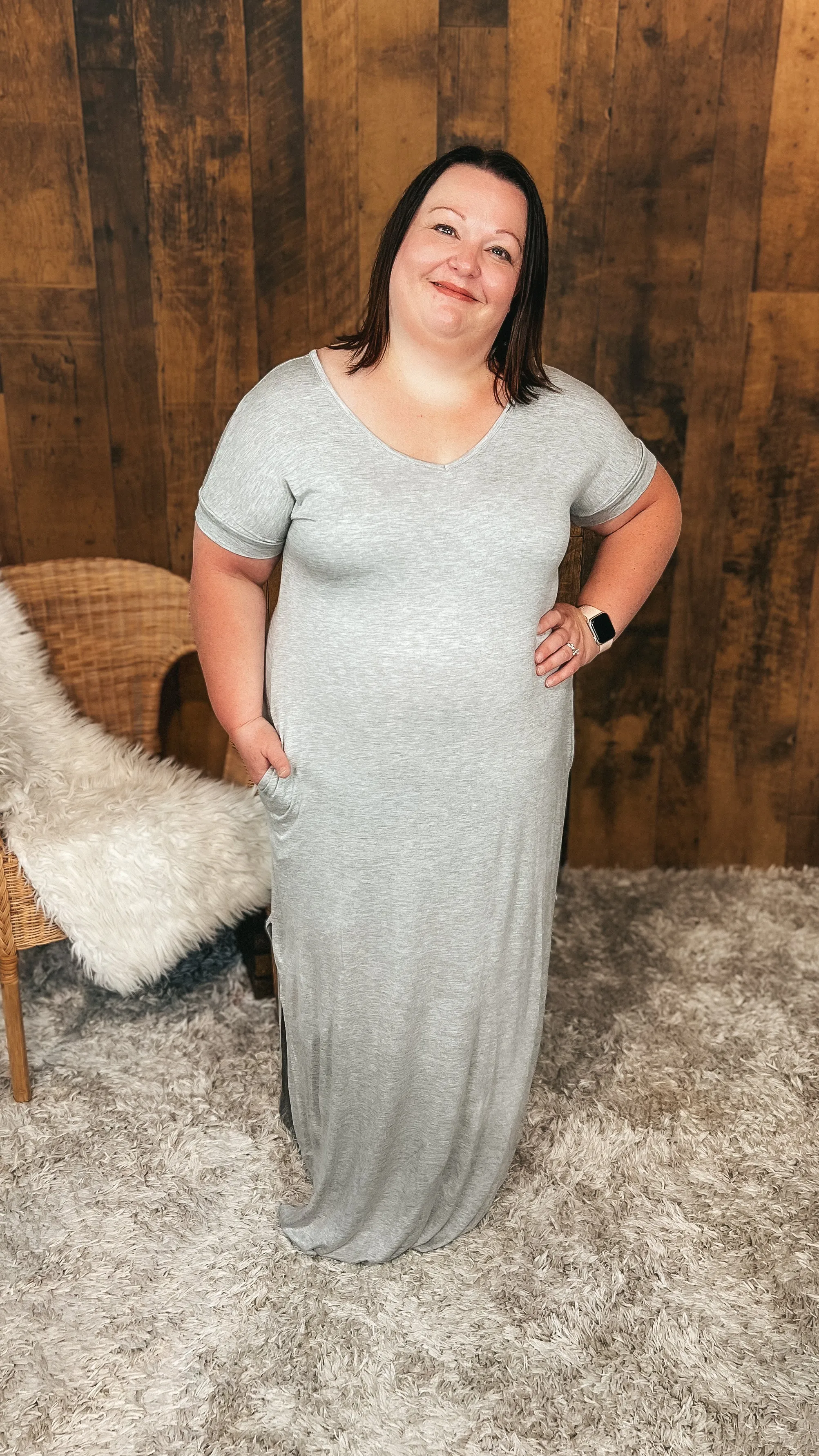 Stacey Short Sleeve Maxi Dress: Grey