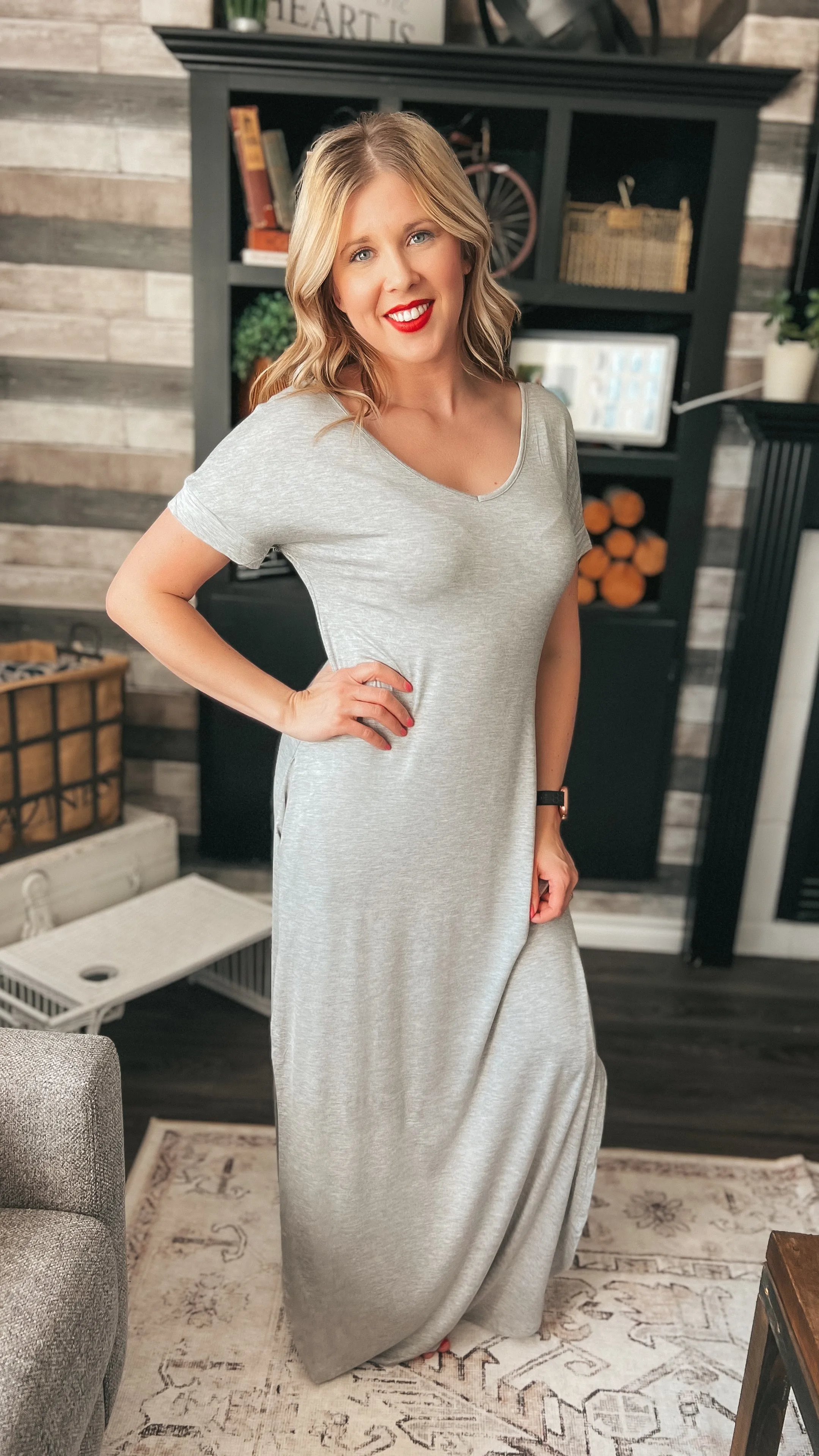 Stacey Short Sleeve Maxi Dress: Grey