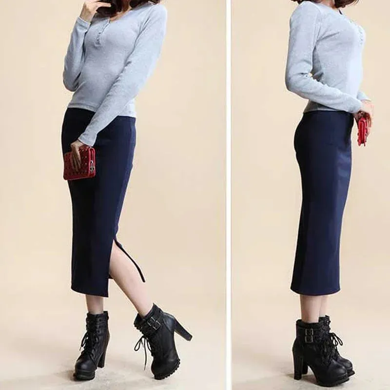 Summer Women Black Skirts Sexy Chic Pencil Skirts Slim Fit Faldas Rib Knit Long Hip Split Waist Skirt