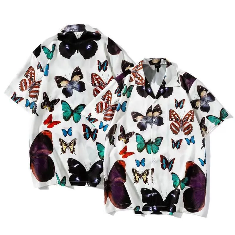Vintage Floral Butterfly Designed Shirt Sleeve Button Up