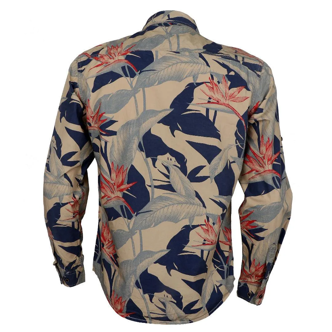 Vintage Floral flower Printed Long Sleeve Slim Fit Button Up Shirt