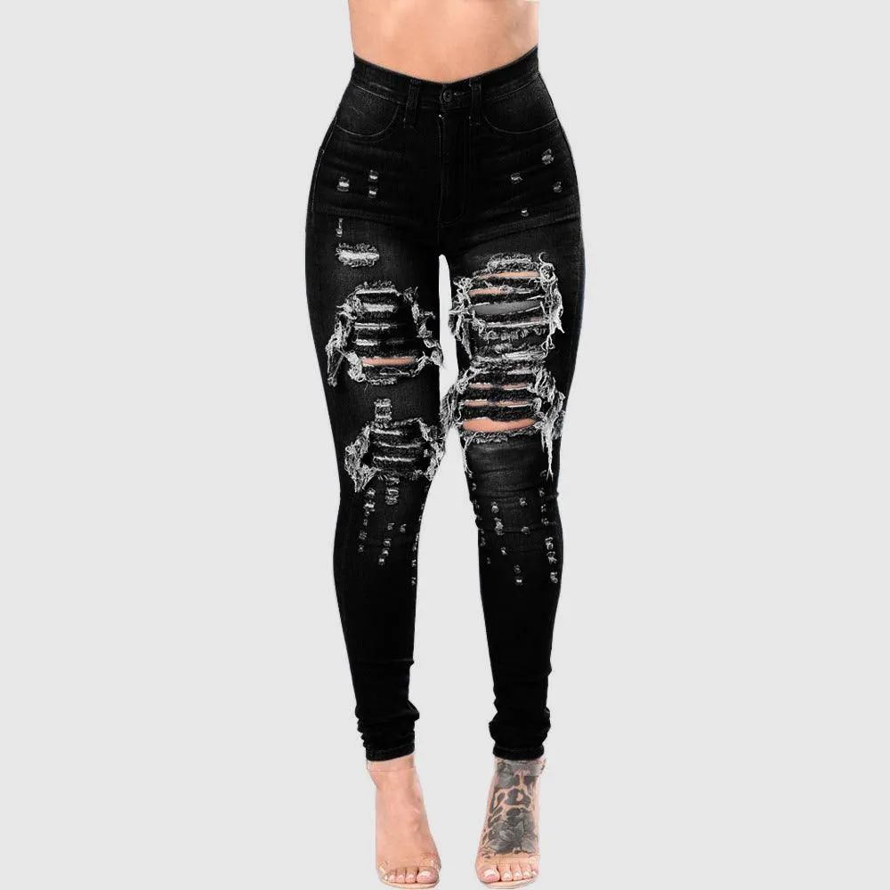 Women's Ripped and Washed Denim Pants