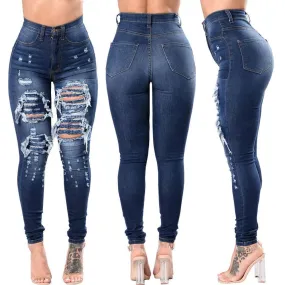 Women's Ripped and Washed Denim Pants