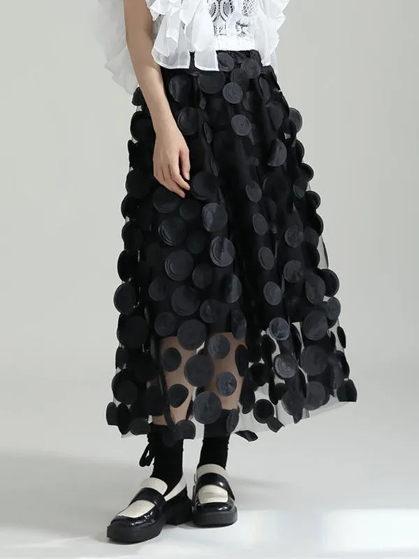 xakxx A-Line High Waisted Mesh Polka-Dot Solid Color Split-Joint Skirts Bottoms