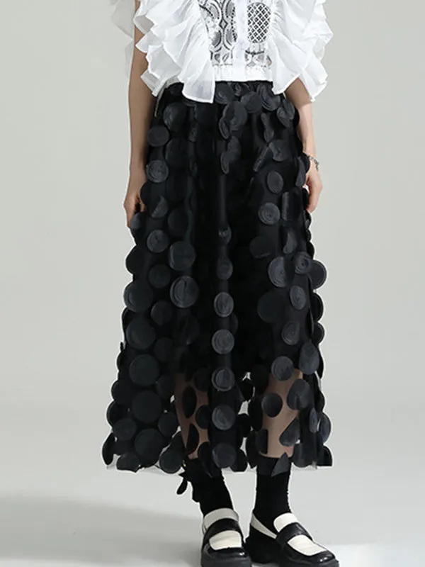 xakxx A-Line High Waisted Mesh Polka-Dot Solid Color Split-Joint Skirts Bottoms