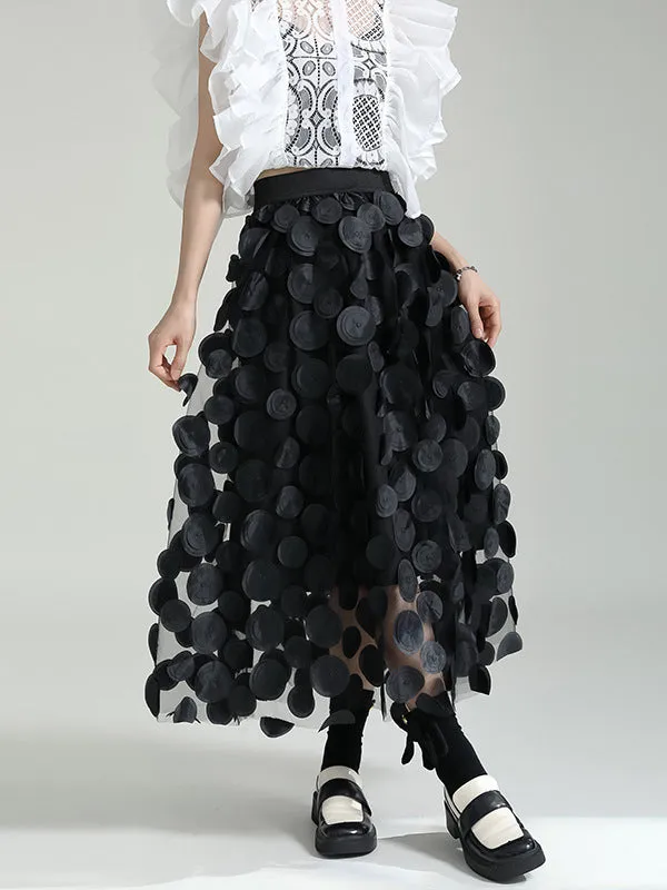 xakxx A-Line High Waisted Mesh Polka-Dot Solid Color Split-Joint Skirts Bottoms