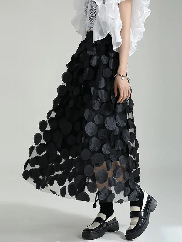 xakxx A-Line High Waisted Mesh Polka-Dot Solid Color Split-Joint Skirts Bottoms