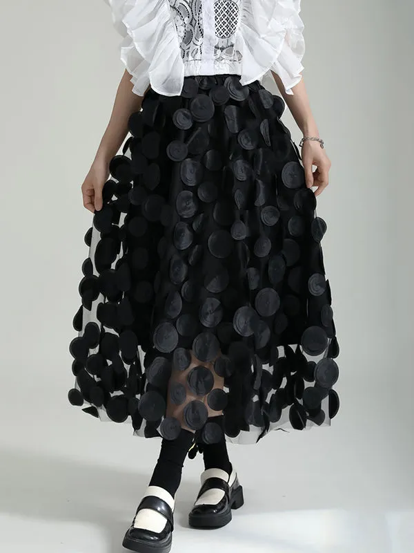 xakxx A-Line High Waisted Mesh Polka-Dot Solid Color Split-Joint Skirts Bottoms