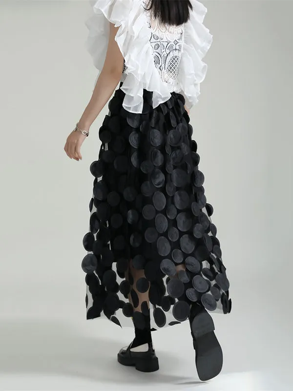 xakxx A-Line High Waisted Mesh Polka-Dot Solid Color Split-Joint Skirts Bottoms
