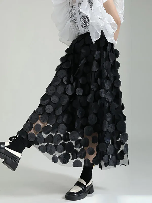 xakxx A-Line High Waisted Mesh Polka-Dot Solid Color Split-Joint Skirts Bottoms