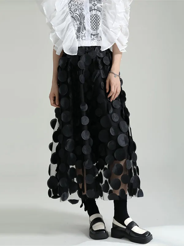 xakxx A-Line High Waisted Mesh Polka-Dot Solid Color Split-Joint Skirts Bottoms