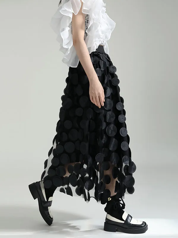 xakxx A-Line High Waisted Mesh Polka-Dot Solid Color Split-Joint Skirts Bottoms