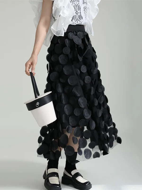 xakxx A-Line High Waisted Mesh Polka-Dot Solid Color Split-Joint Skirts Bottoms