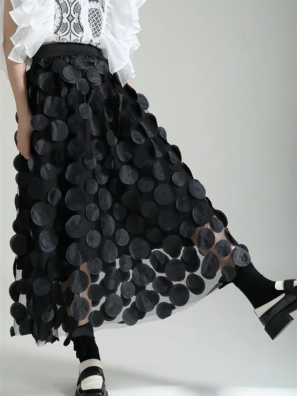 xakxx A-Line High Waisted Mesh Polka-Dot Solid Color Split-Joint Skirts Bottoms