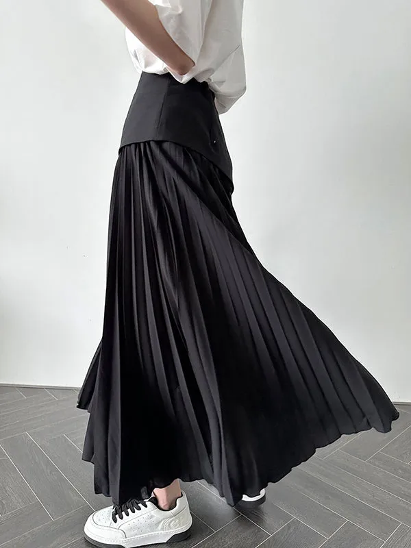 xakxx A-Line Loose Contrast Color Pleated Split-Joint Skirts Bottoms