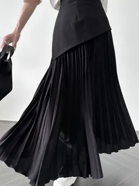 xakxx A-Line Loose Contrast Color Pleated Split-Joint Skirts Bottoms