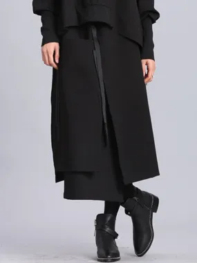 xakxx Raised Bands Split-Joint Asymmetric Black Empire Skirt